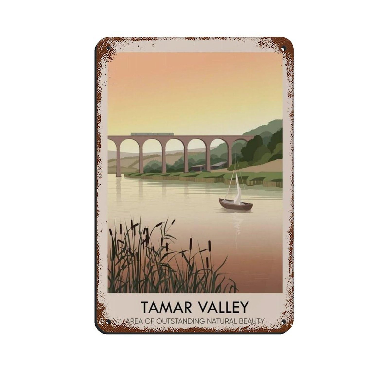 Lxwnze 20L X 30W Cm Tamar Valley Aonb Travel Poster Retro Poster Metal Tin Sign Chic Art Retro Iron Painting Bar People Cave Cafe Family Garage Poster Wall Decoration 8X12inch(20X30cm)