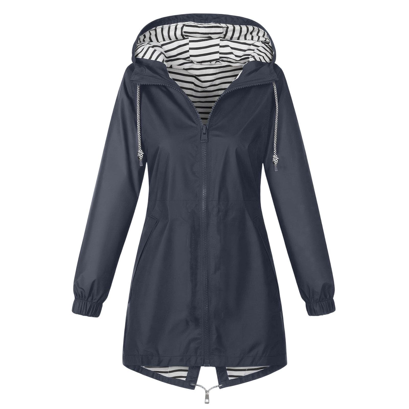 Generisch Chaqueta cortavientos ligera para mujer, con capucha, bolsillos a rayas, anorak, para senderismo