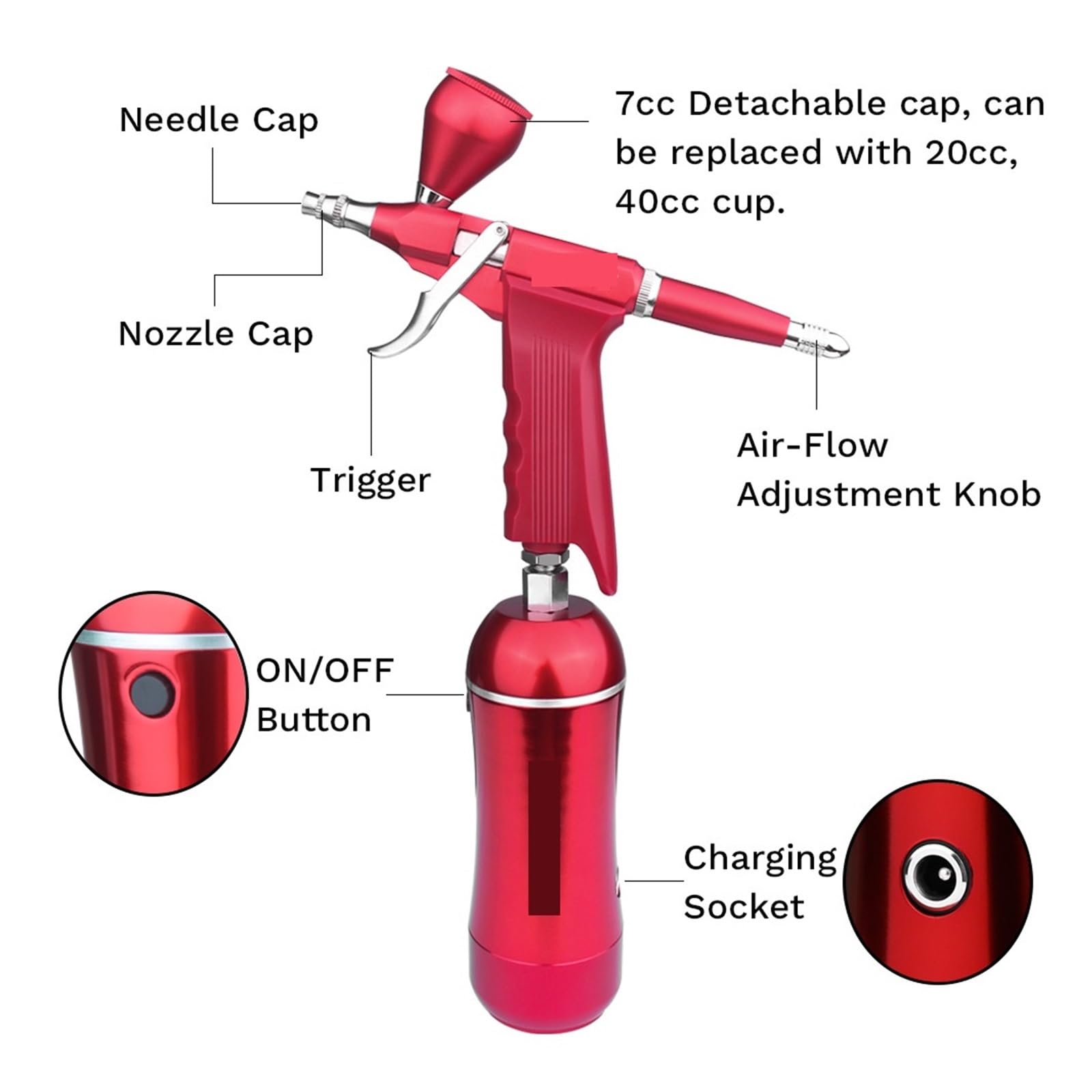 Kit aerografo con compressore, set portatile a doppia azione for pittura, modello, unghie Controllo Preciso(NCT-HHTAC2-B)
