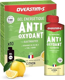 Overstim.s - Gel Antioxydant (10 sachets) - Gel énergétique pour le sport - Limite les crampes - Energie durable - Electrolytes (magnésium, sodium) - Réduit la fatigue - 100 kcal/gel - Saveur Citron