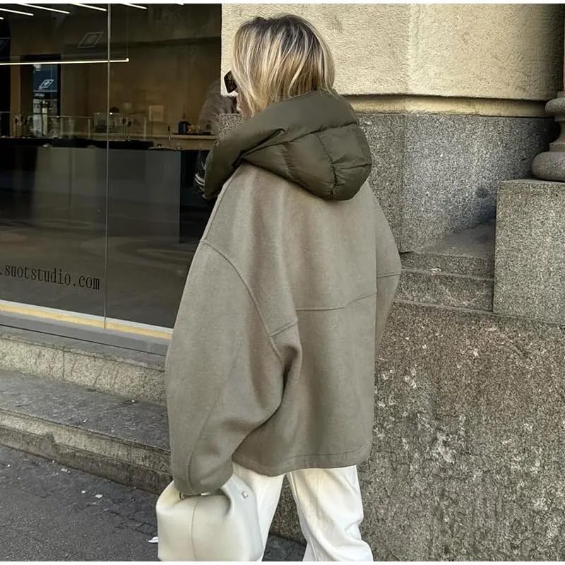 Damen-Jacke, Übergröße, gepolsterter Kragen, Reißverschluss, hoher Ausschnitt, lockere Passform, lässig, modisch, langärmelig, kurze Oberbekleidung, Winter, Streetwear