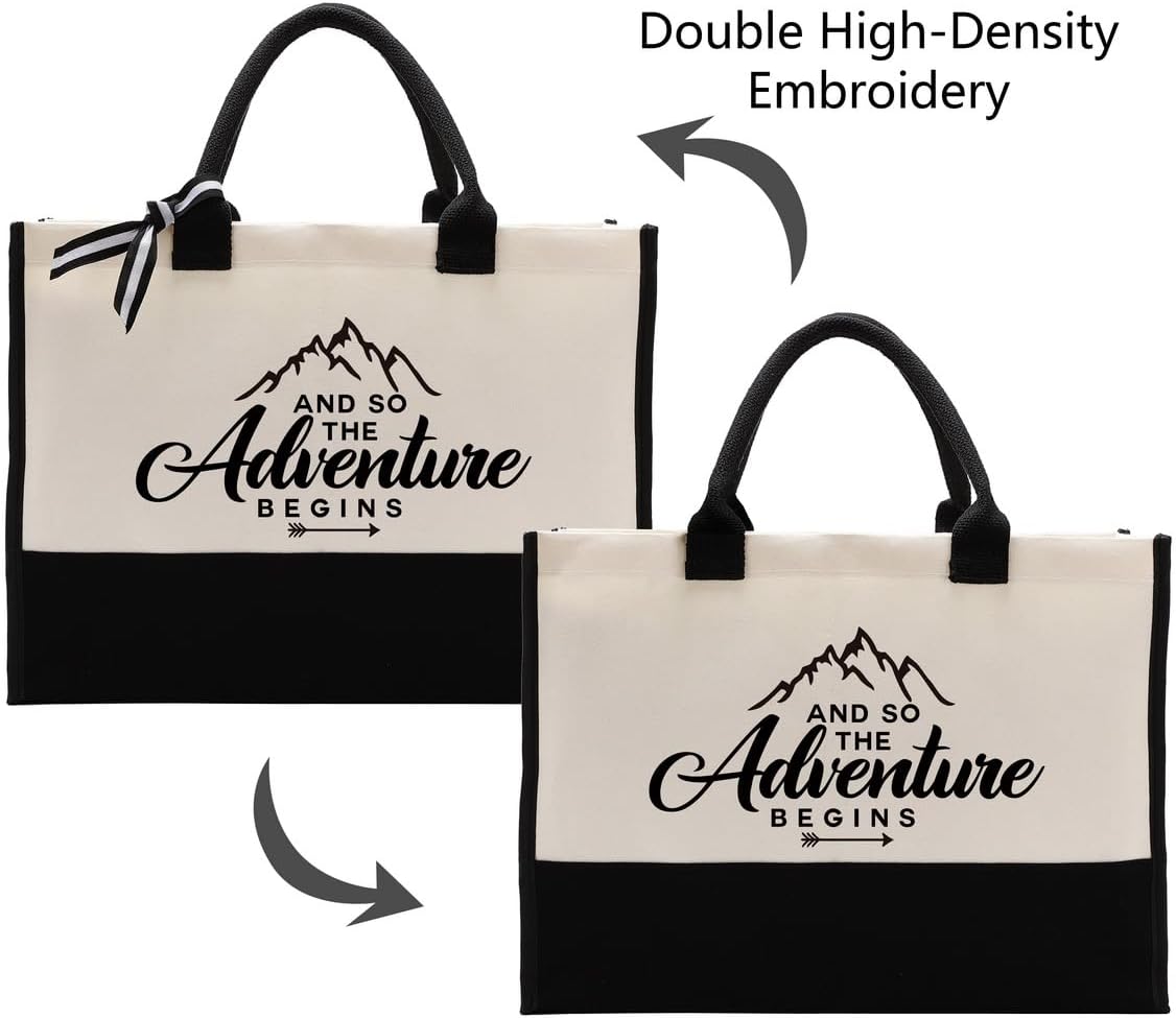 Canvas Bag Gift, Cotton Canvas Tote Bag, Inspirational Gift, Canvas Tote Bags for Women, Womens Weekend Bag, Reusable Grocery Bags for Picnic Shopping Holiday Camping, And So the Adventure Begins - Image 6