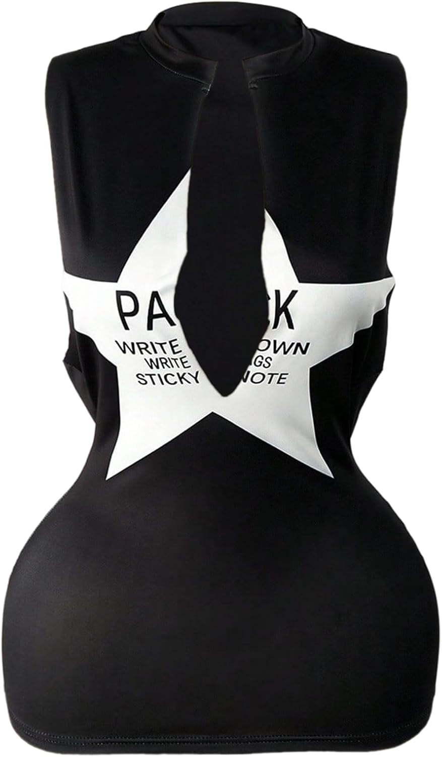 SOLY HUX Women's Y2k Mini Dress Letter Graphic Notched Deep V Neck Sleeveless Bodycon Going Out Dresses Streetwear