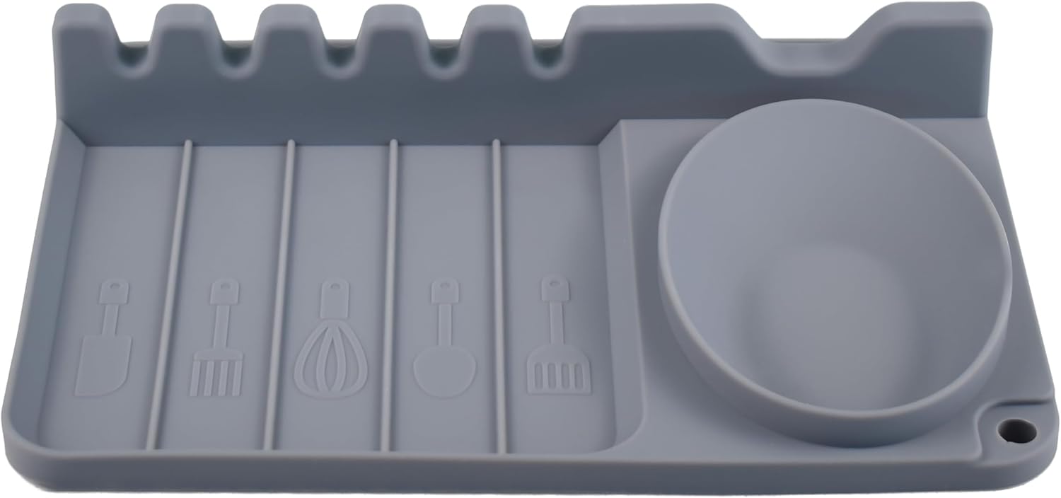 Keppa Silicone Utensil Rest with Large Spoon Rest & Drip Pad - Heat-Resistant Spoon Holder for Kitchen Counter - Utensil Holder for Stove Top