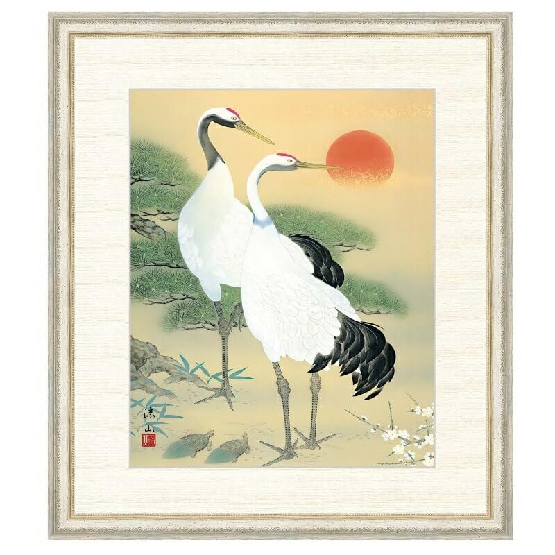 日本画　鶴と梅の風景 楽天市場】絵画 日本画 赤富士群鶴 (山岸春園) 送料無料 【肉筆