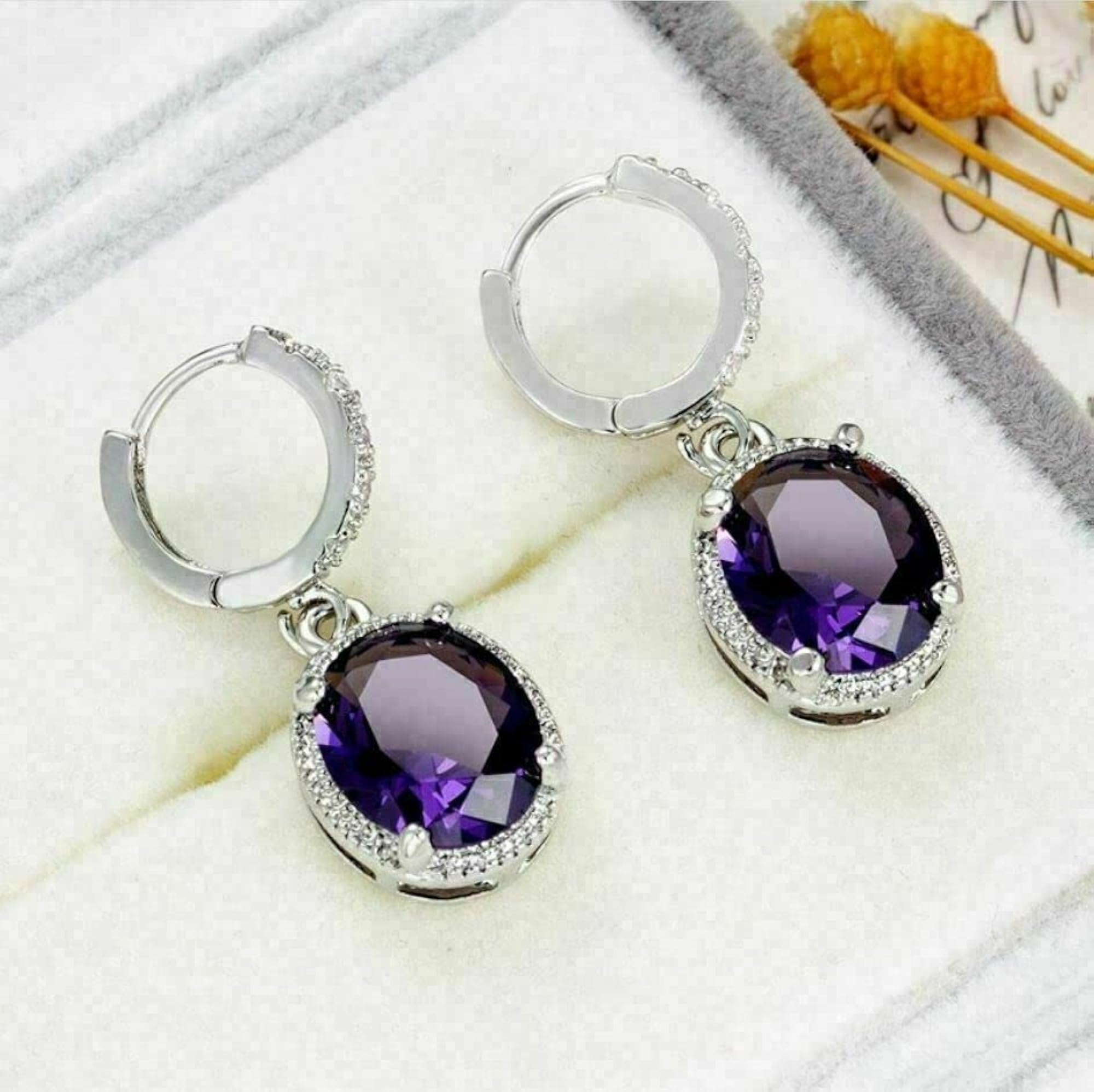 Amethyst Drop Earrings with Diamond Accent