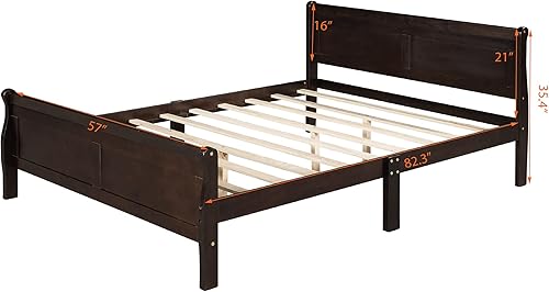 Miniatura 2 de Harper & Bright Designs Base de cama matrimonial de madera con cabecero y estribo, cama de trineo con soporte de listones de madera (tamaño