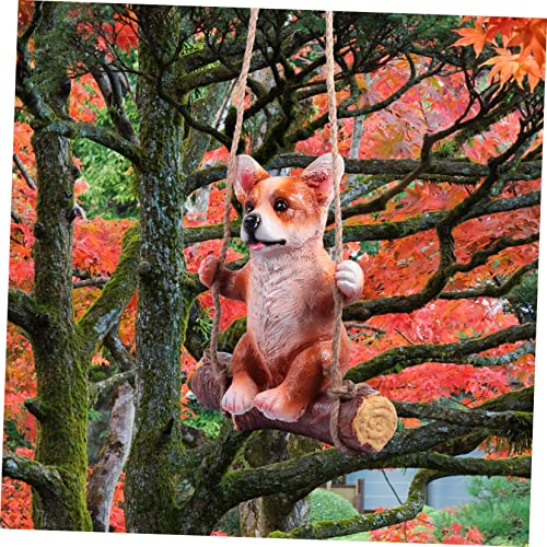 Yardwe Puppy Resin Decoration Outdoor Hanging Decor Dog Statues Outdoor Lawn Statues Animal Swing Statue Dog Ornament Puppy Figurine Resin Swing On Statue Animals Garden Statues Brown Fox #TOP2