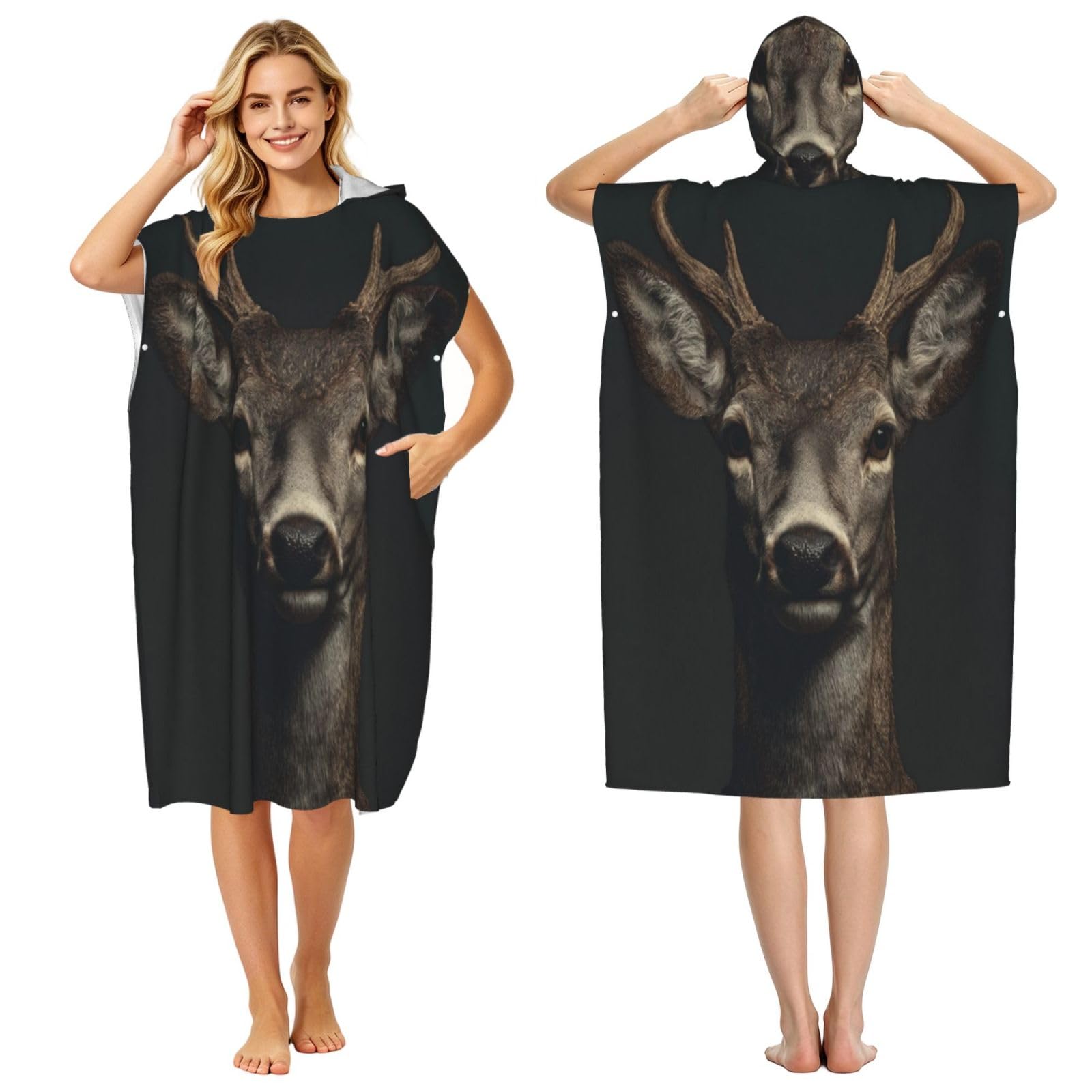 DTHKJNLSF The Gaze Of A Deer Adult Hooded Beach Poncho Towel