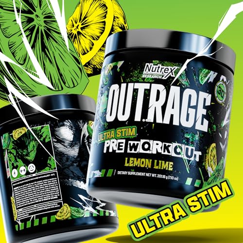 Image of Outrage Ultra HIGH STIM Pre-Workout Powder for Men | 400mg Caffeine, L-Citrulline, Beta-Alanine, Creatine | Extreme Energy, Focus, Strength & Endurance (30 Servings, Lemon Lime)