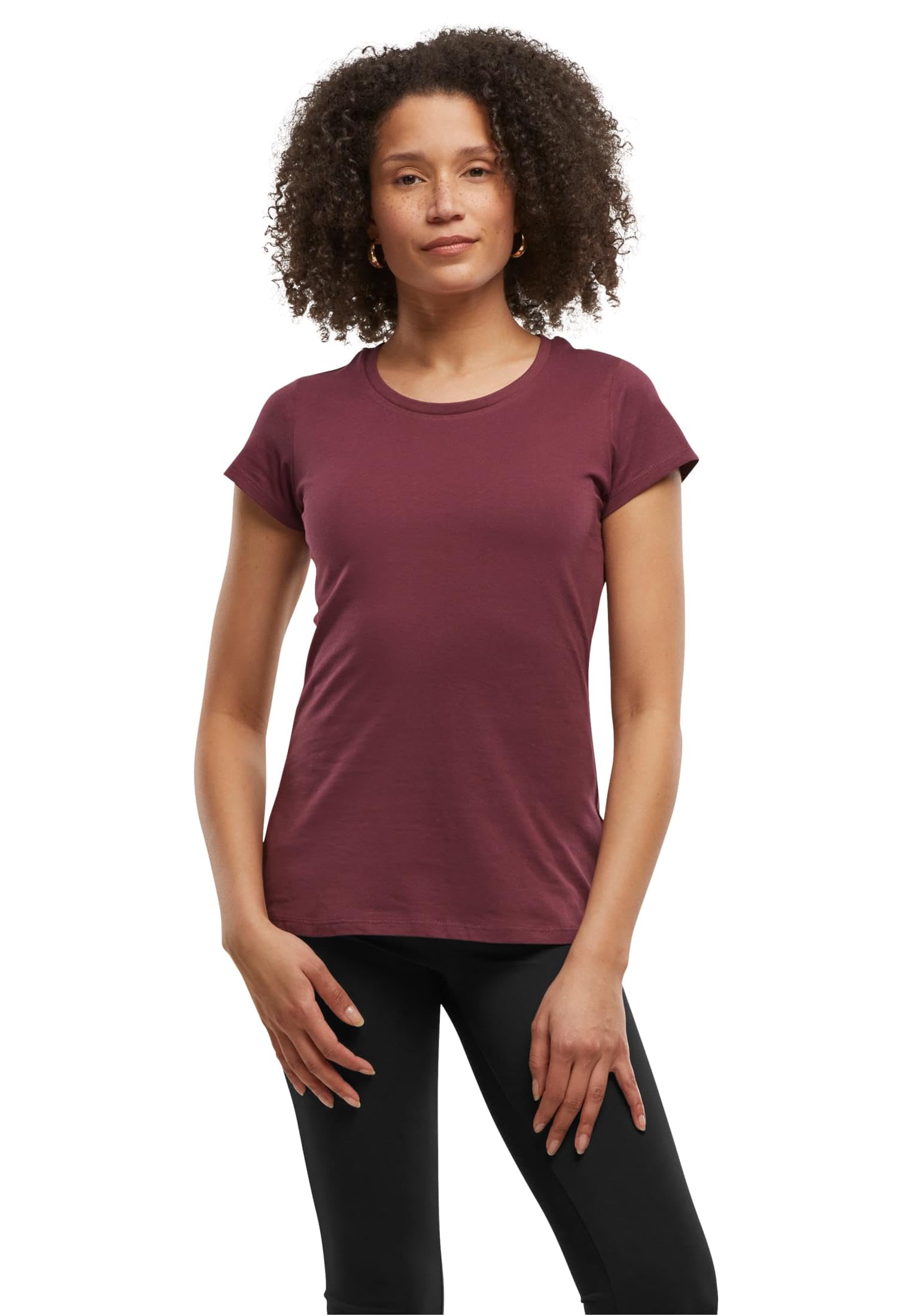 Build your Brand Women's Basic Tee T-Shirt, Burgundy, XL