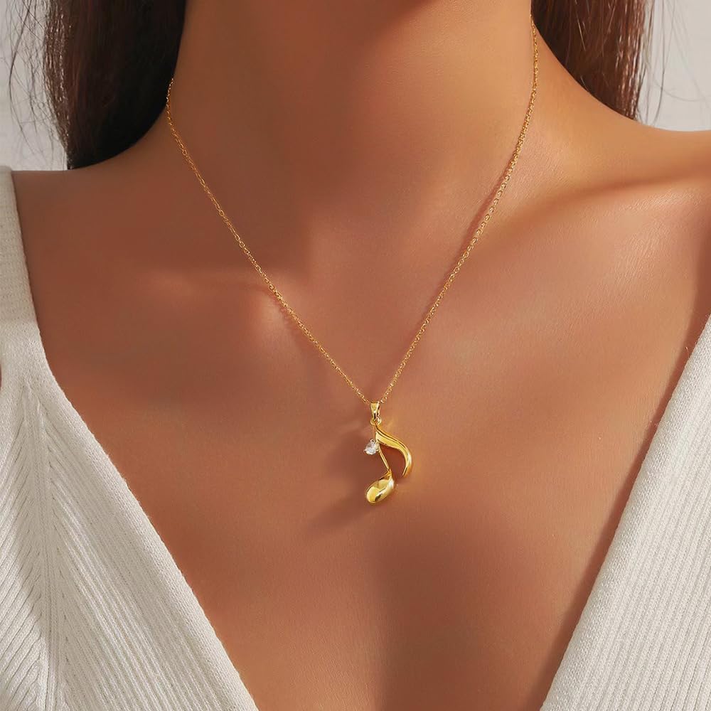 Gold Music Note Pendant Necklace Cubic Zirconia for Women Music Lover Musican Gifts - Image 4