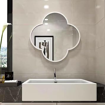 Four Leaf Clover Shape Decorative Wall Mirror, Wall Mount Bathroom Vanity Mirror Blossom Mirror, for Fireplace, Entryway, Bedroom, Living Room, HallwayWhite,40CM/15.7in