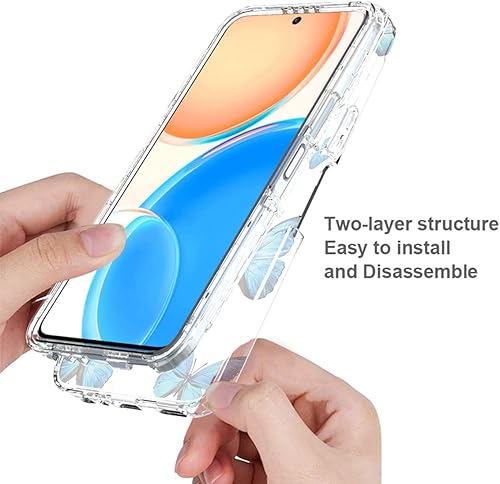 Miniatura 4 de Ueokeird Funda para Honor X8 (no compatible con 5G) TFY-LX1 con protector de pantalla de vidrio templado, patrón de mariposa transparente de cuerpo