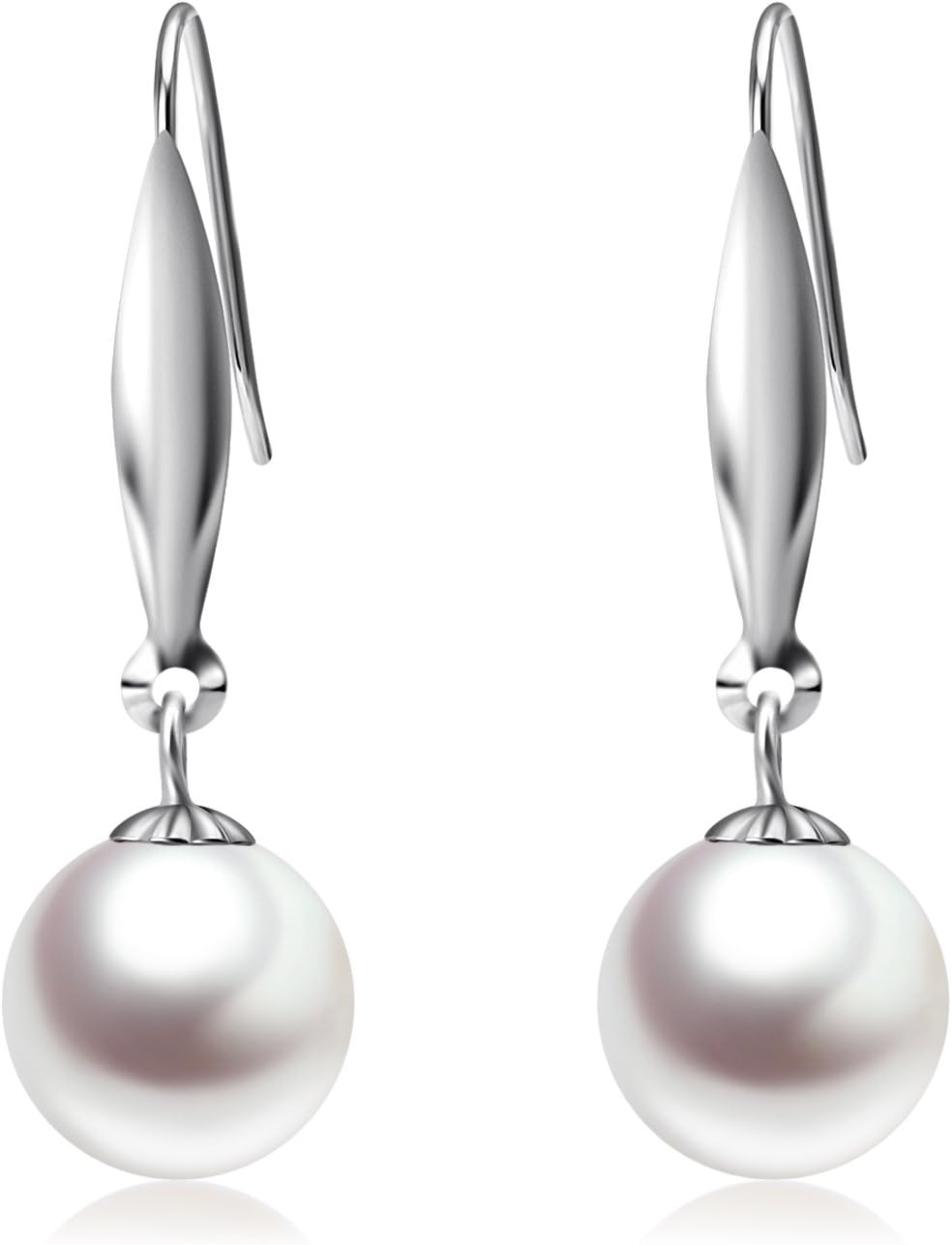 18k Gold Earrings for Women, Cultured Freshwater Pearl Dangle Fine Jewelry Earring, 8 mm