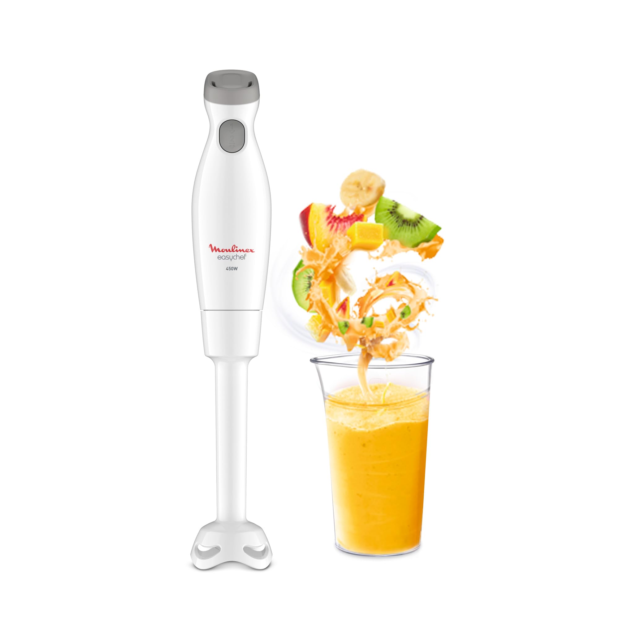 Moulinex Easychef Hand Blender 450 W, 2 Speeds, Heavy Duty Zelkrom Blades, Ergonomic Design, Easy to Use and Clean, Ideal for Soups, Purees and Sauces, White, DD45A1