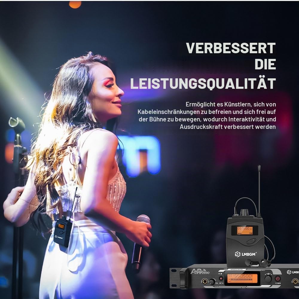 AR2090 Mono UHF Dual Channel Wireless In-Ear Monitoring System Ideal für Aufnahmestudios, Kirchen und Bandaufführungen (2 Kanäle, 2 Bodypack)
