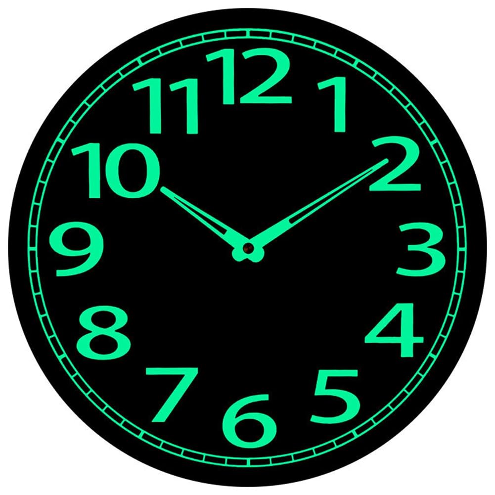 Qussedser Wooden Glow in the Dark Clock, 12 Inch Silent Non-Ticking, Energy-Absorbing Luminous Wall Clock for Bedroom Living Room