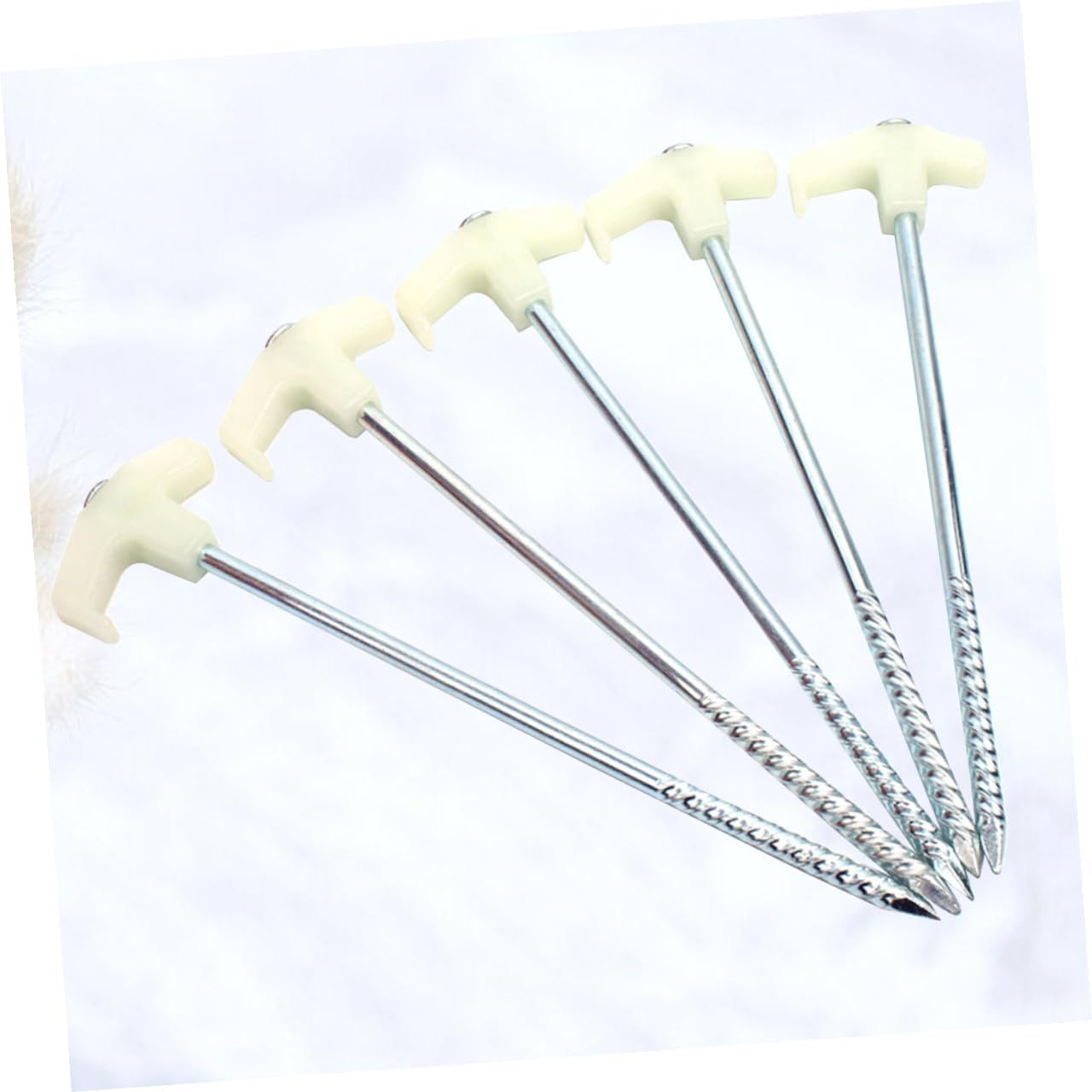 BESTonZON 16 Pcs Glow-in-The-Dark Tent Stakes Spiral Nails Steel Ground Pegs 25cm White for Outdoor Camping Hiking Awning Trip Kit