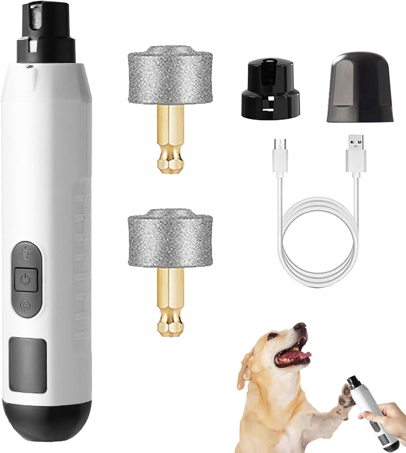 Silent Groom Pro, Nail Trimmer with LED Light & 5 Speeds, Nail Grinder Trimmer for Dogs & Cats, Quiet Electric Pet Nail File for Calm Grooming, USB Rechargeable (Replacement Grinding Heads)