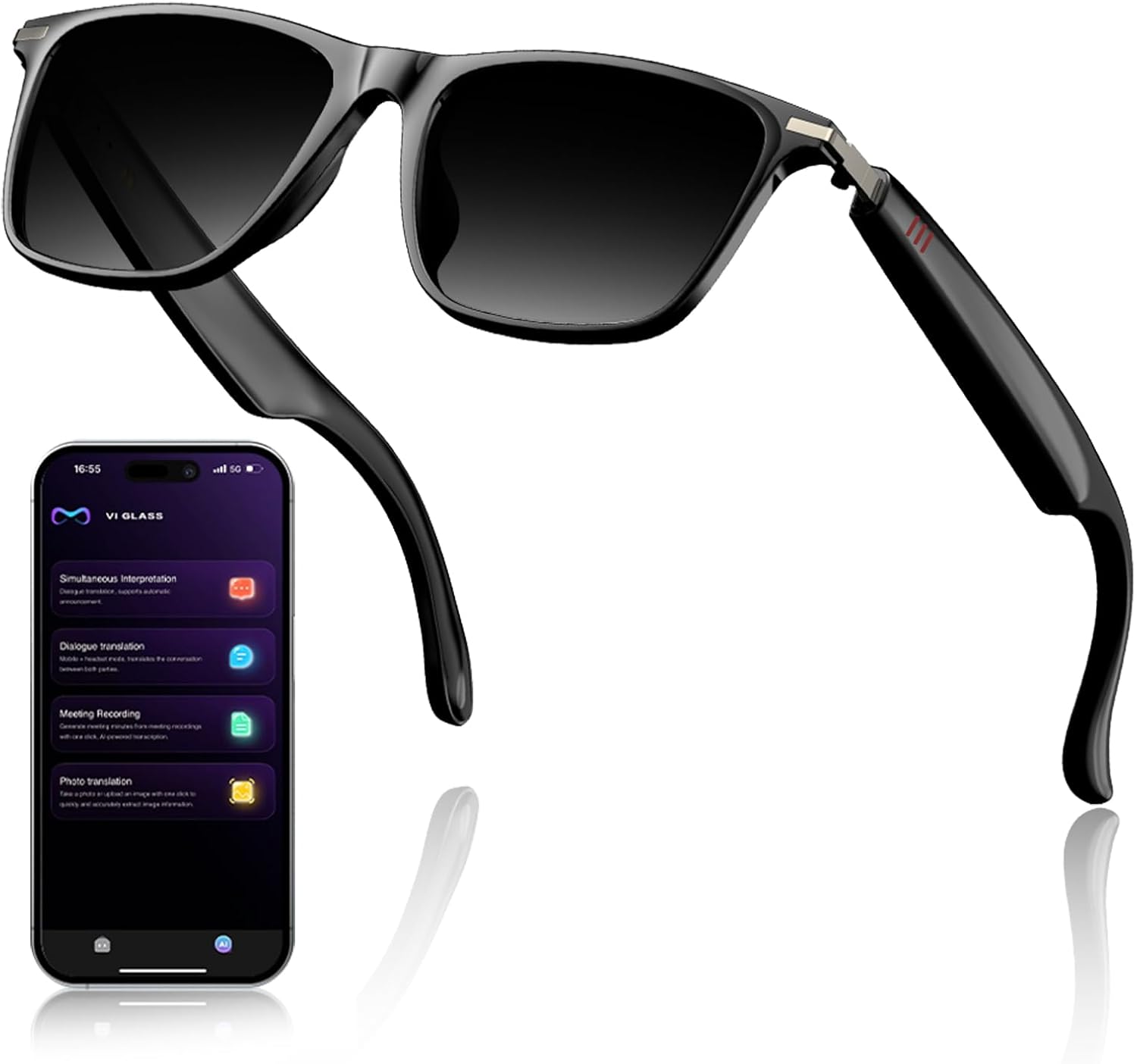 AI Smart Glasses with ChatGPT, Bluetooth Glasses for Men Women,Translation 129 Languages for Color-Changing Lenses, Music Playback, Calling, Athletic/Outdoor/Business Meeting(No Camera)