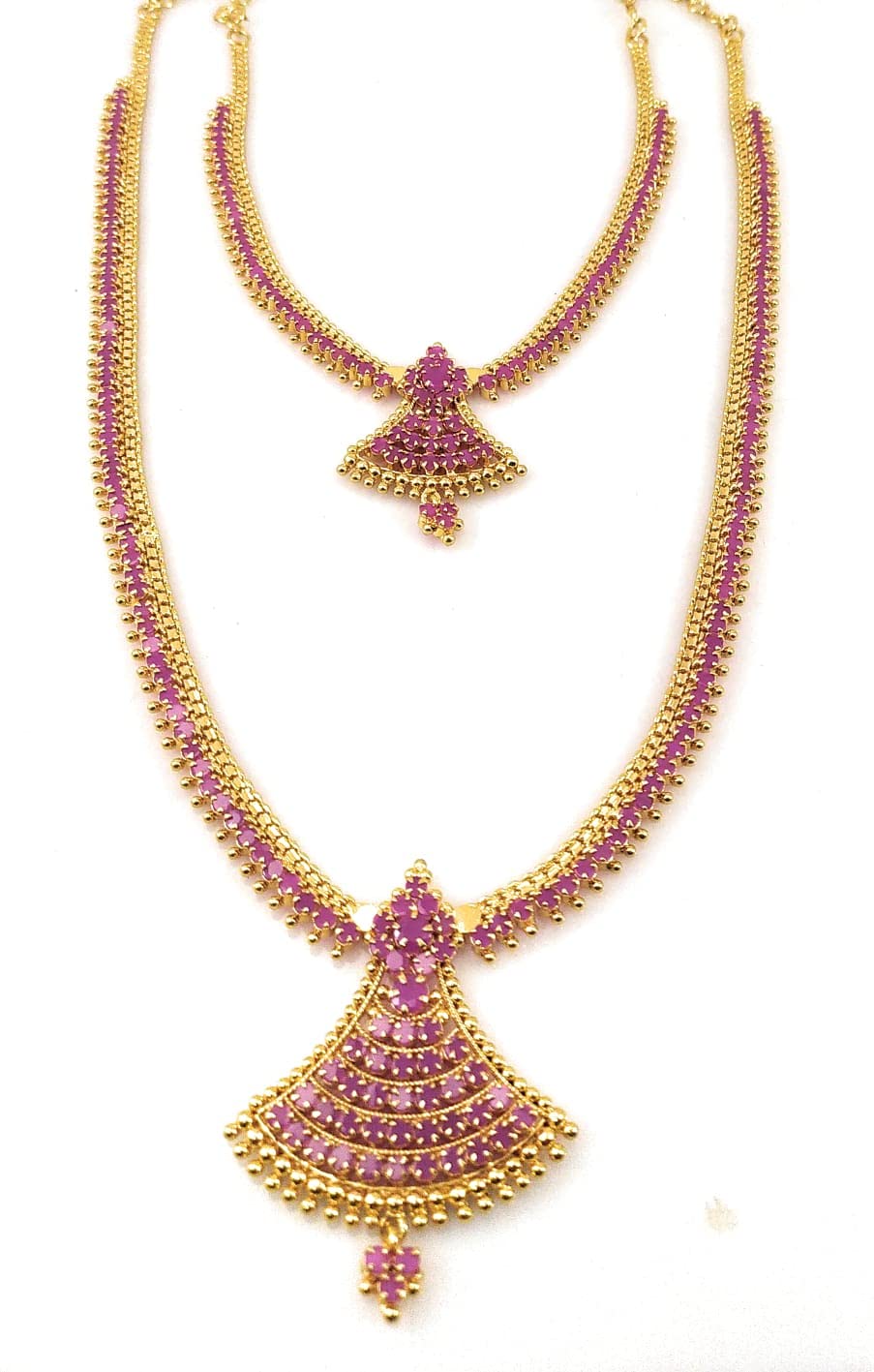 AFJ GOLD Copper Gold Plated and Ruby Long Necklace Haram Sets for Girls & Women (Yellow) (B07N8DDNYB) Amazon Price History, Amazon Price Tracker