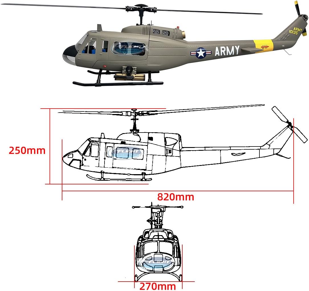 ZYHOBBY Roban RC Helicopter 470 Size UH-1D RTF Version Army Green Yellow Tail GPS Auto Return Scale Model Toys for Adults