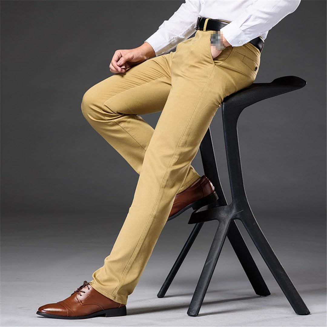 Vogrtcc Pantalones Rectos Holgados De Peso Medio para Hombre, Informales, De Negocios, De Cintura Alta, Elásticos, para Oficina