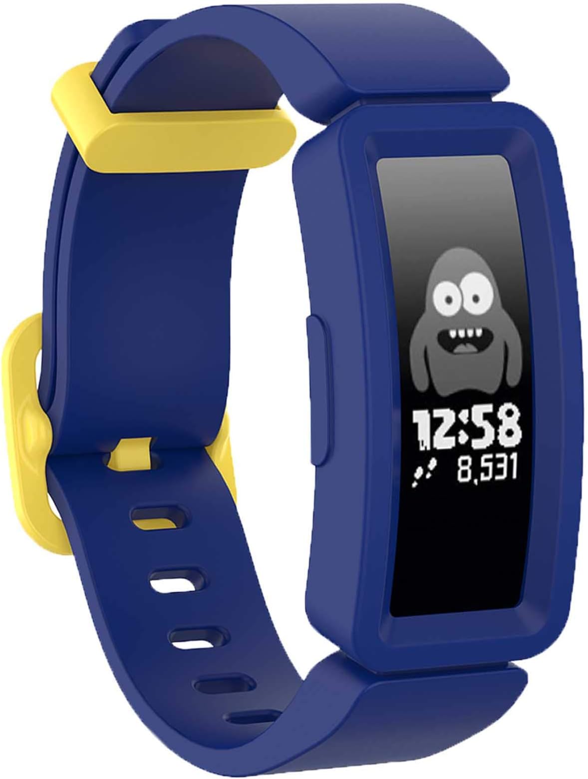 GVFM Compatible with Fitbit Ace 2 Bands for Kids 6+, Soft Silicone Bracelet Accessories Sport Strap Boys Bands Compatible for Fitbit Inspire HR & Ace 2 (Blue (Yellow Fastener Ring))
