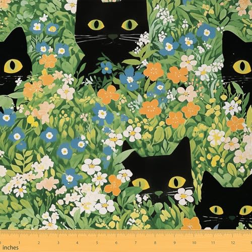 Feelyou Black Cat Floral Fabric