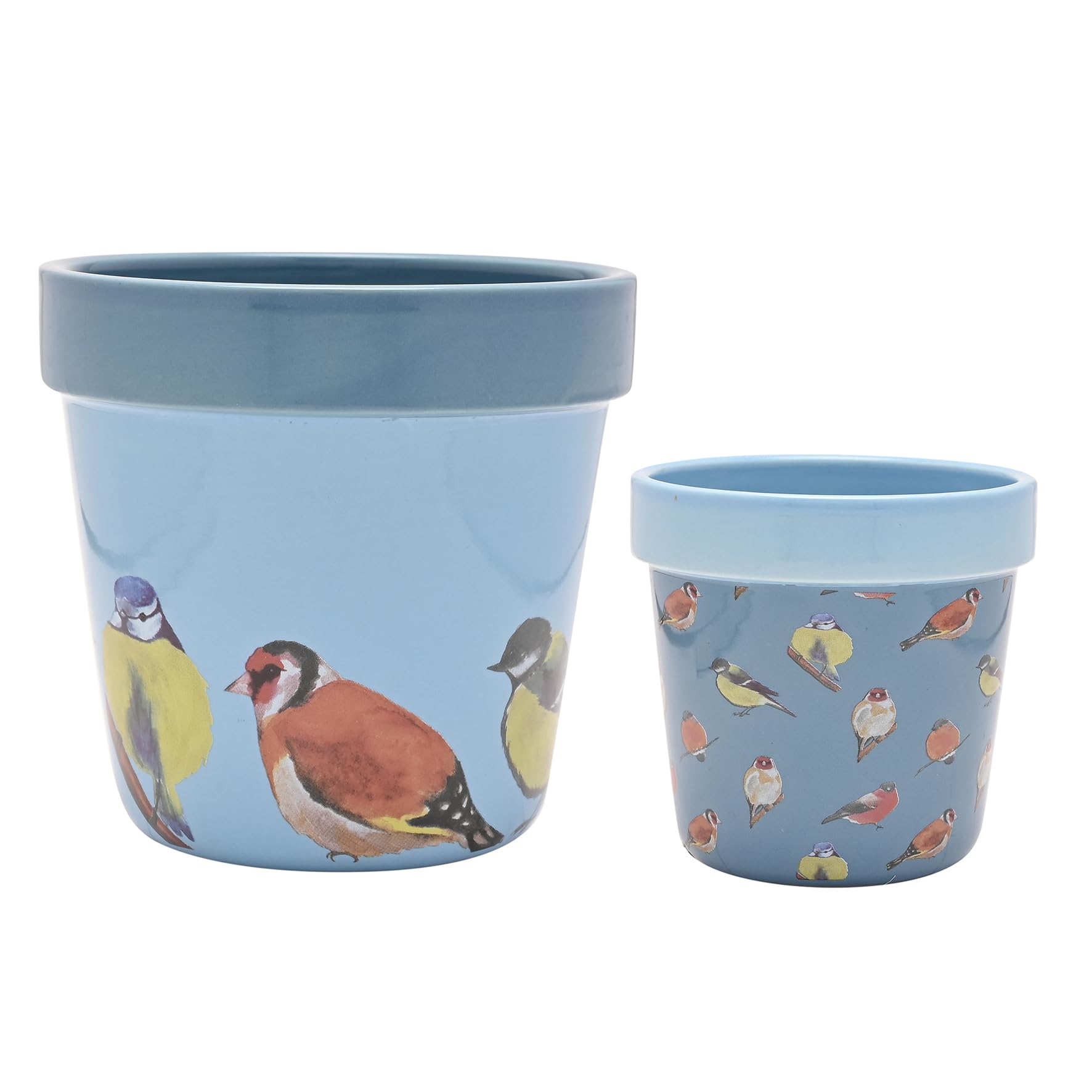 Widdop And Co Blue Country Living - Set Of 2 Planters- Birds Design - Flower Pots For Plants, Cute Modern Flowerpot For Garden, House, Living Room, Office, Indoor & Outdoor Gardening Gifting. H: 12Cm X W: 11Cm. Small