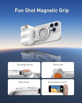 TELESIN Fun Shot Manyetik Cep Telefonu Kamera Tutacağı iPhone ve Android için, çıkarılabilir kablosuz uzaktan kumandalı, 6,35 mm tripod vidalı, ergonomik kamera tutucusu