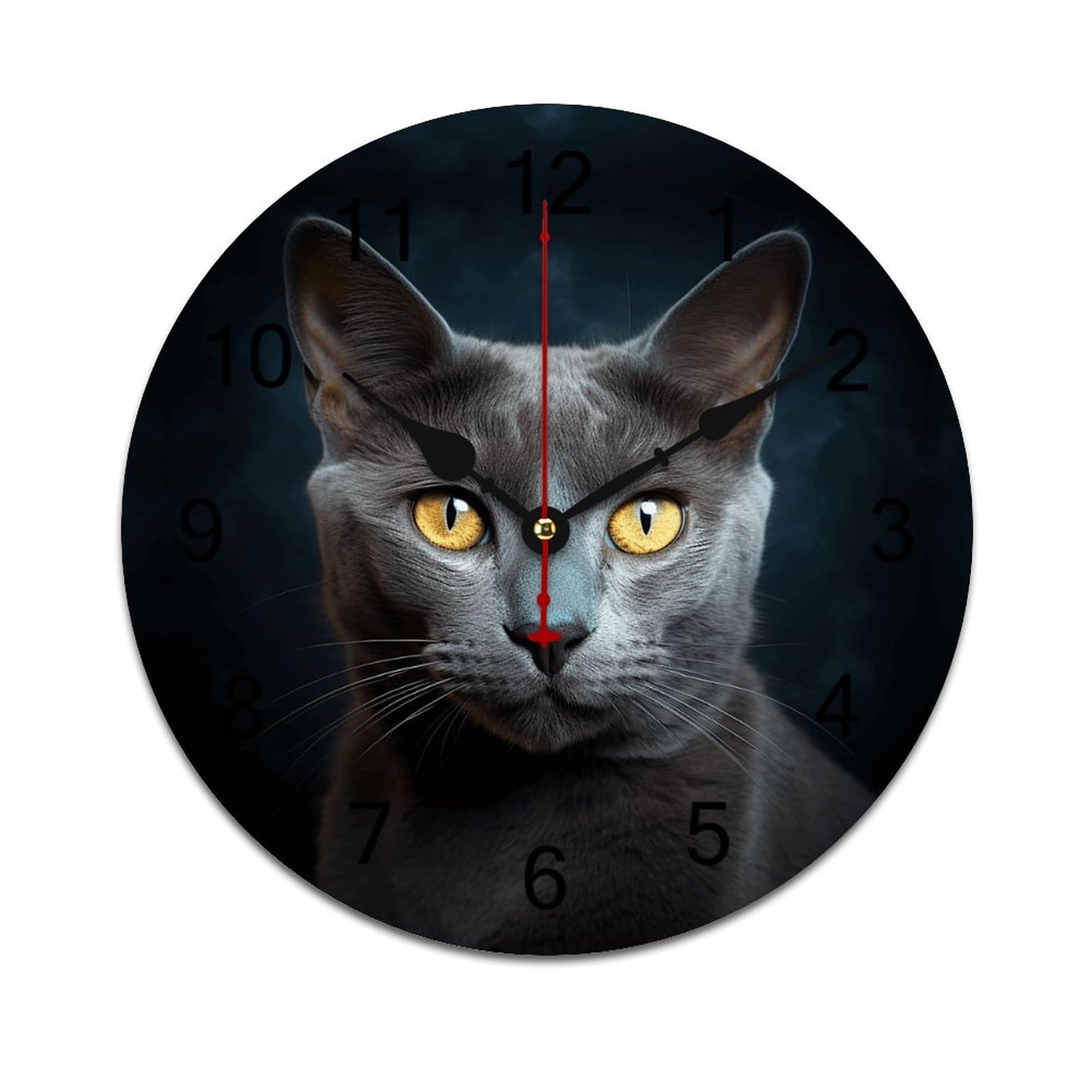 Horloge murale de 25,4 cm avec étoiles de chat gris pour sublimer le salon et le bureau