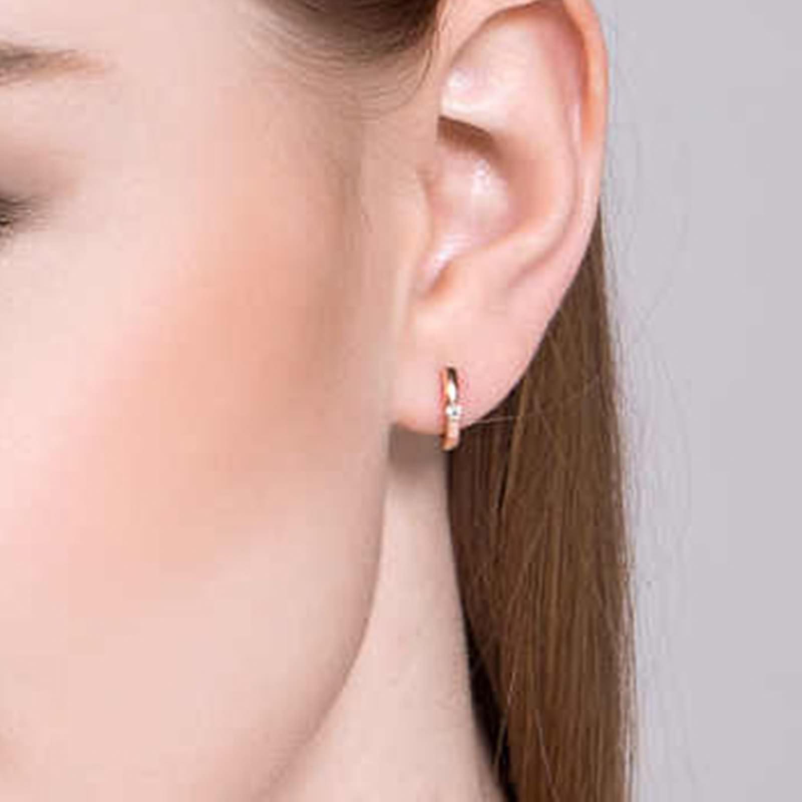 Creole Hoop 9K/14K/18K czerwone złoto, prawdziwa biżuteria, białe laboratorium stworzone diamenty klasyczne damskie kolczyki ze szlifem okrągłym, kolczyki sztyfty, bezniklowe złoto 750/585/375