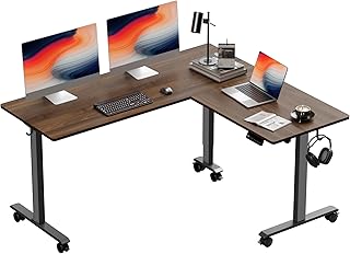 L-shaped Stand Corner Desk-160x140cm Height Adjustable Electric Desk, Split Plate Standing Table, Smart Control Panel 3 Memory Heights, Anti-collision System Sit-Stand Desk Home Office