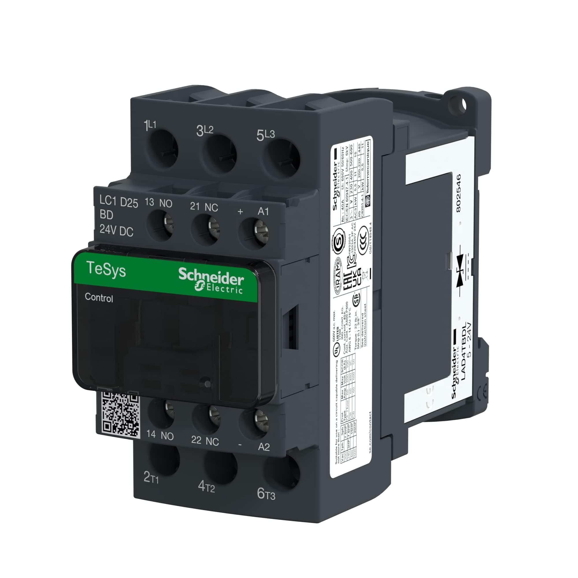 Telemecanique Sensors LC1D25BD TeSys D Contactor, 3P, AC-3, 25 A, Bobina 24 V CD, Antip, 85mm Altura, 45mm Anchura, 101mm Longitud