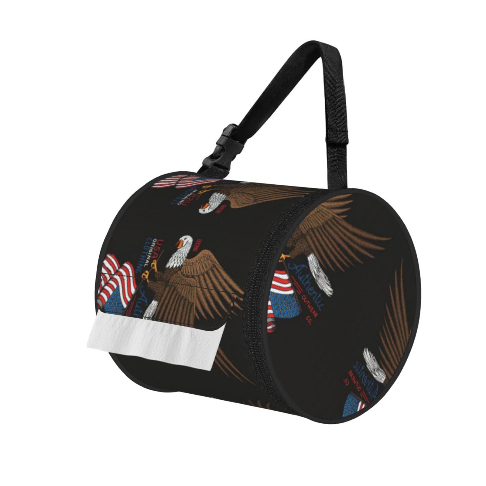 Usa Patriotic Eagle With American Flag Print Cylinder Tissue Holder Bag With Strap, Portable Roll Dispenser Case For Car Rv Camping