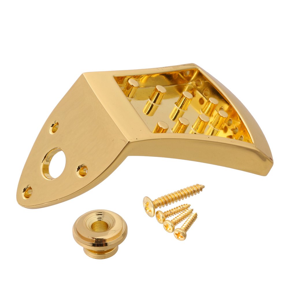 LYWS Golden Metal Triangle Mandolin Tailpiece Parts for 8 String Arched Top Mandolin with Screws