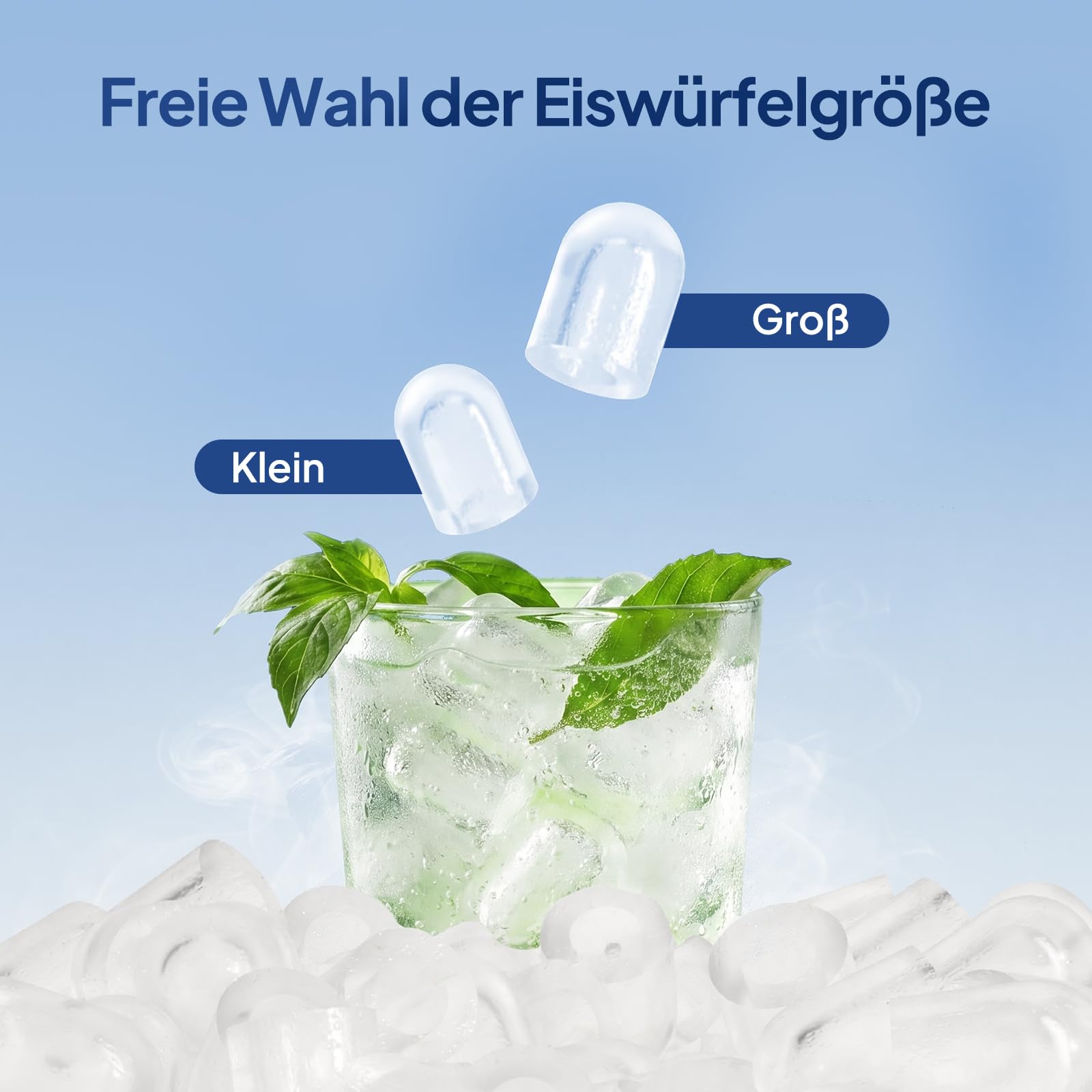ROVSUN Eiswürfelmaschine Selbstreinigend 12 kg/24 h, 9 Kegeleis in 6-10 Minuten, Eiswürfelbereiter mit Eiswürfeln von 2 Größen Ice Maker 1,2-Liter-Wassertank & 0,5-kg-Eiskorb