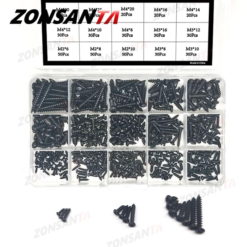 ZONSANTA 460Pcs M2 M3 M4 Phillips Round Head Self tapping Screw Set Stainless steel Pan Head Wood Screws Assortment Kit - (Color: 304 stainless steel)