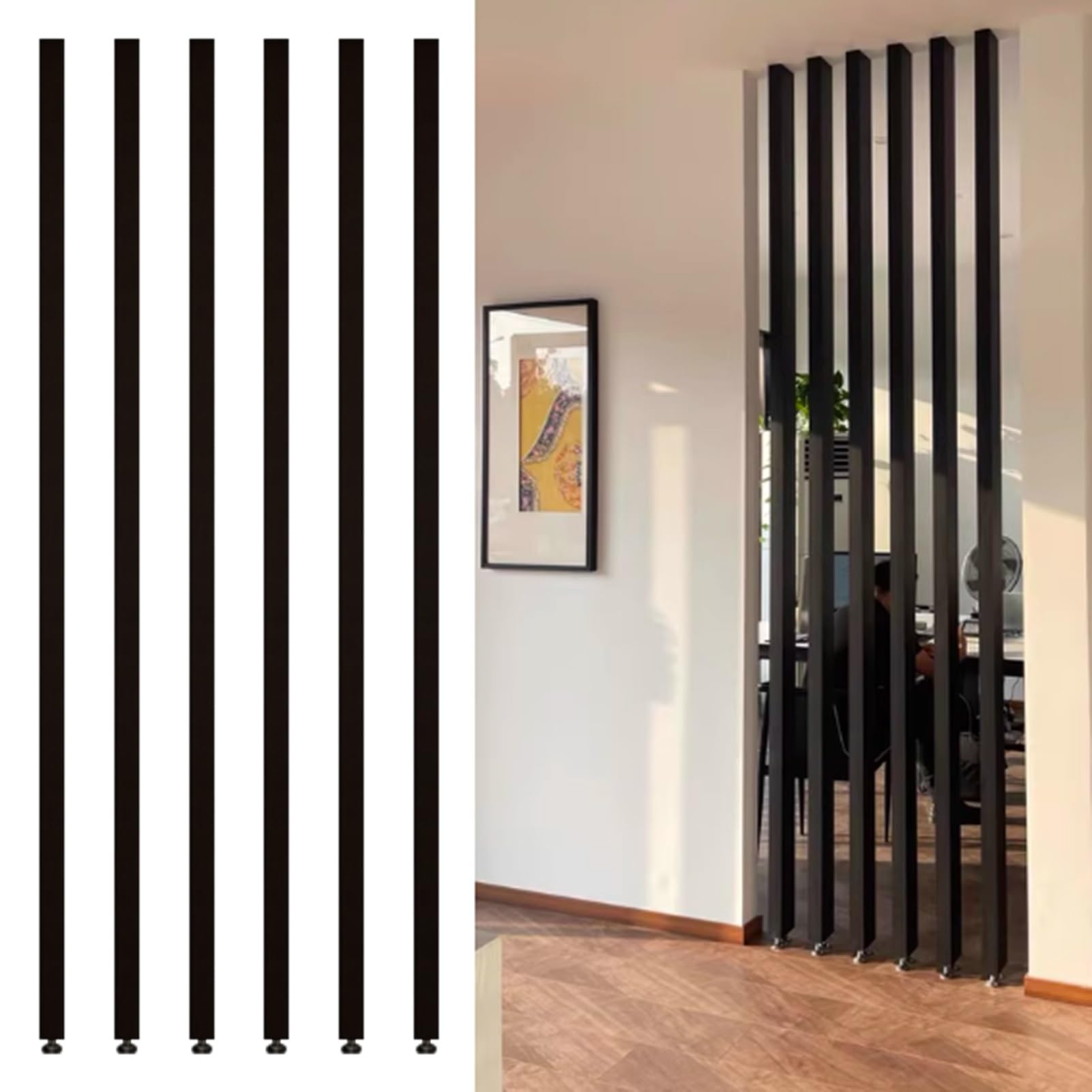 Floor to Ceiling Wall Post Partitions Screens， Adjustable Room Divider Floor to Ceiling 70-240cm No Drilling Durable Aluminum(6pcs,95cm/37.4in/3.11ft)