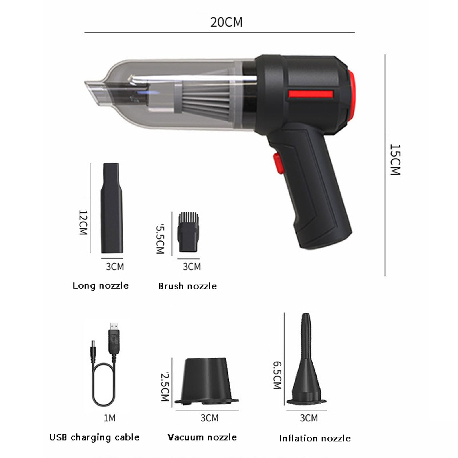 aspiradora para Coche, Aspiradora y sopladora Ligera 3 en 1 Recargable por USB