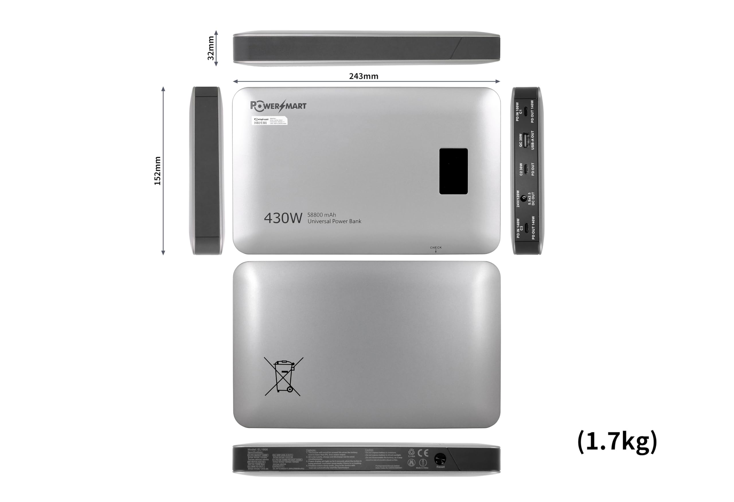 PowerSmart Power Bank 58800mAh Universal Externa Batería Cargador para PDA, Tableta, UMPC, Netbook & MID, Apple MacBook Pro Air iBook