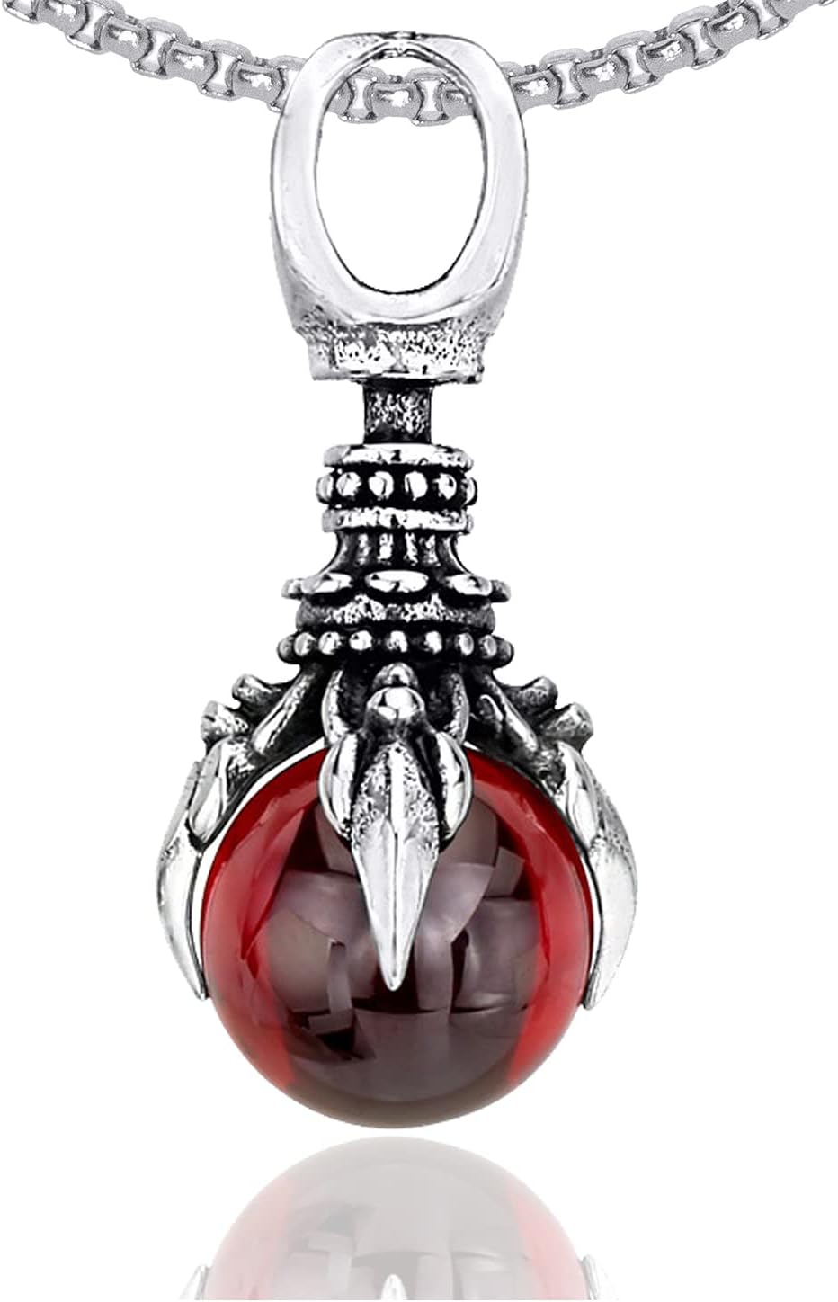 Punk Rock Titanium Steel Dragon Claw Crystal Ball Pendant Necklace,24" Link Chain