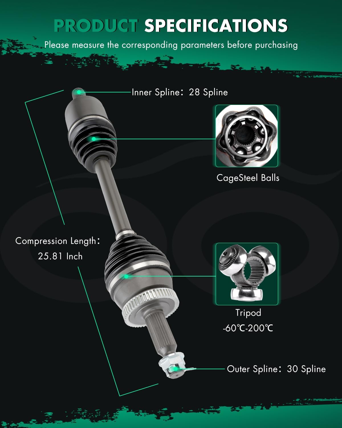 SCITOO Front Left CV AXLE 66-3653 for Hyundai Santa Fe for Kia Sorento