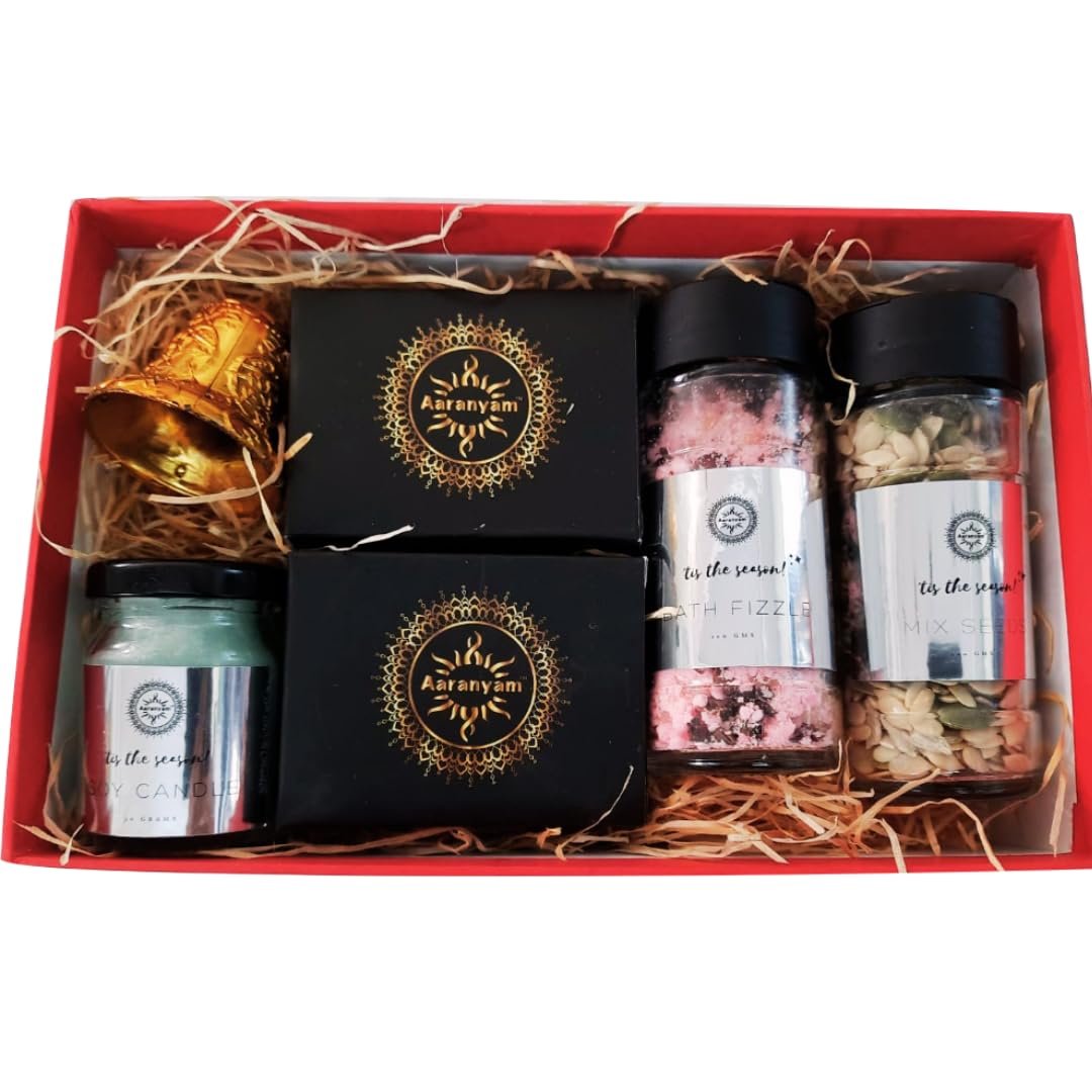 Aaranyam Spa gift set for women - with Bubble fizzle, Handmade organic soaps, Mix seeds, 100% soy scented candle - great gift hamper for birthday, anniversary, festivals, party return gift.-image-36
