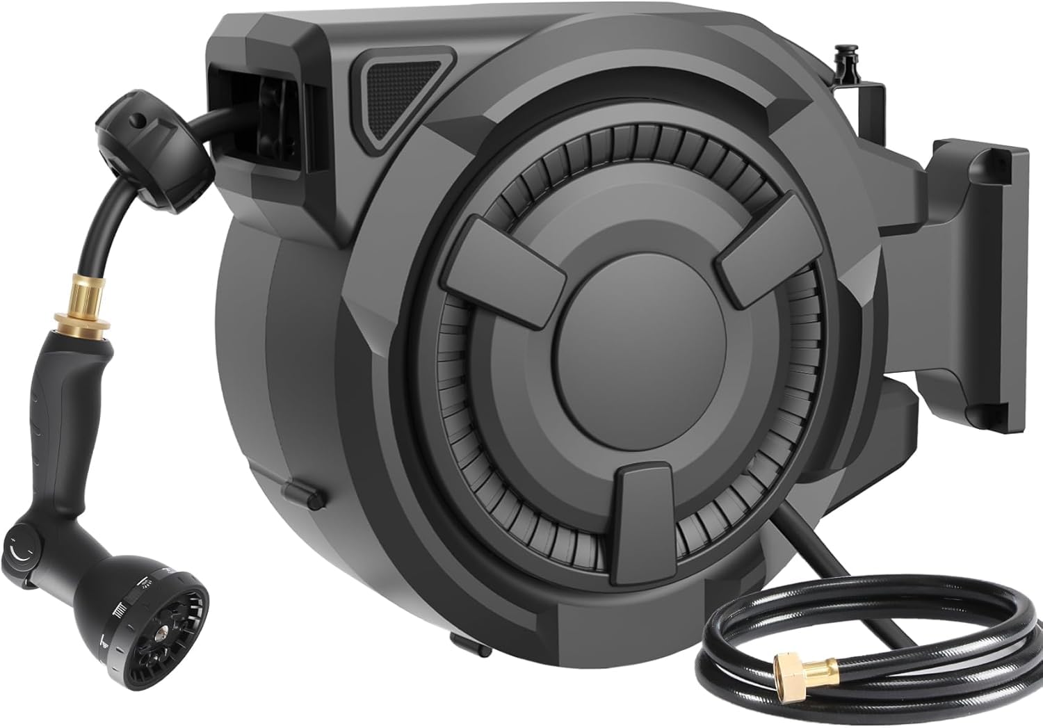 Wikiwiki Retractable Garden Hose Reel 1/2 in x 100 ft, Heavy Duty Wall Mounted Hose Reel with 10- Function Sprayer Nozzle, Any Length Lock/180°Swivel Bracket/Automatic Slow Return System/UV Resistant