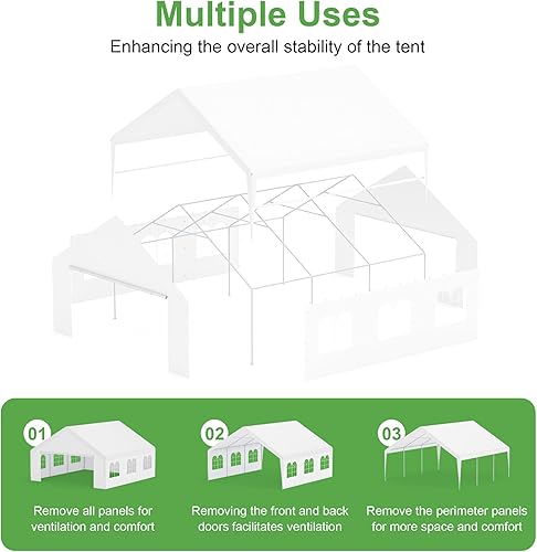 Miniatura 5 de Tienda de campaña para fiestas, 20 x 20 pies, resistente al aire libre, lona para todas las estaciones y pared lateral extraíble, impermeable, toldo