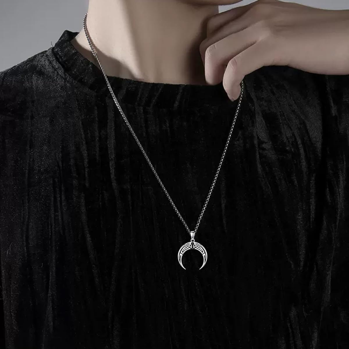 Moon Necklace 925 Sterling Silver Celtic Knot Crescent Moon Pendant Necklaces for Men Women, w/Stainless Steel Chain 22''+2'' - Image 2
