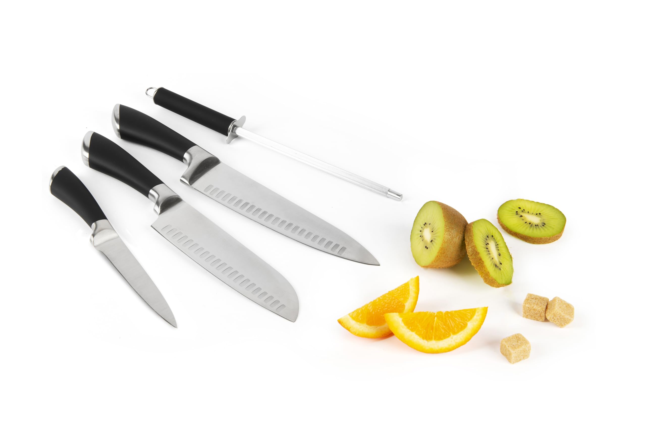 Excelsa Soul Cook Set 4 Coltelli da Cucina, Manico Nero, Acciaio INOX